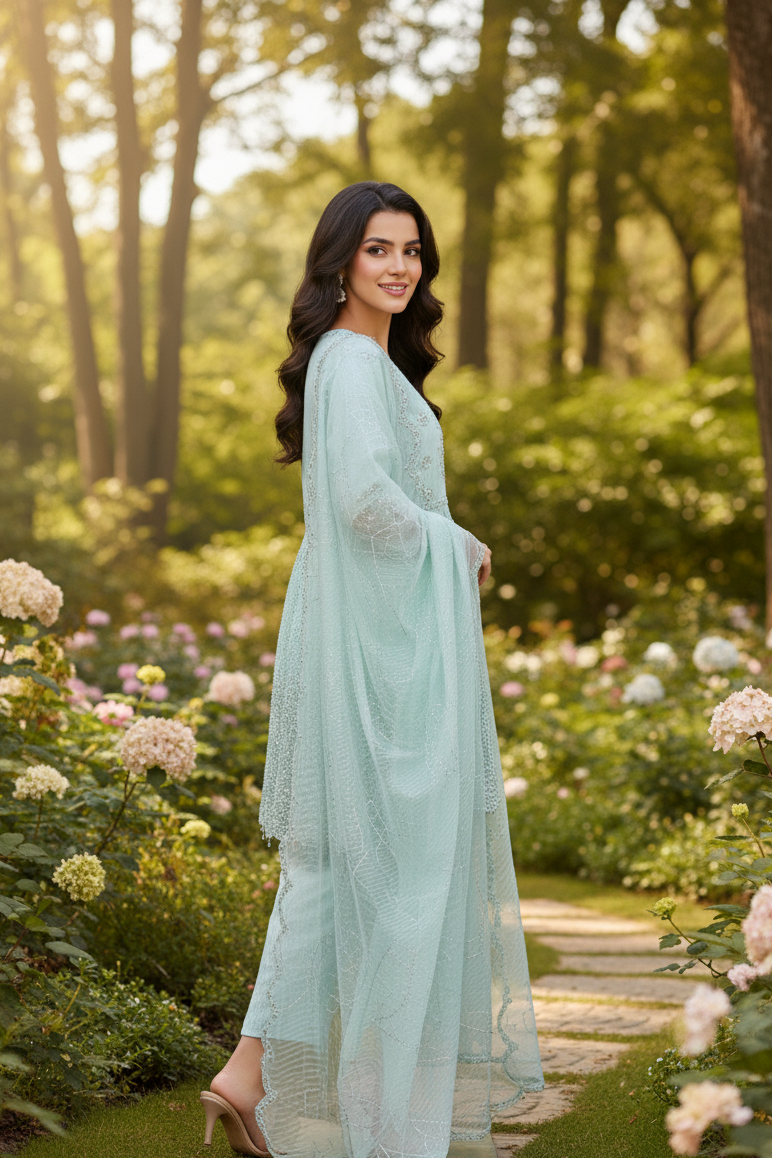 ZARIYA|KHADDI NET EMBROIDERED FROCK MMG-1076