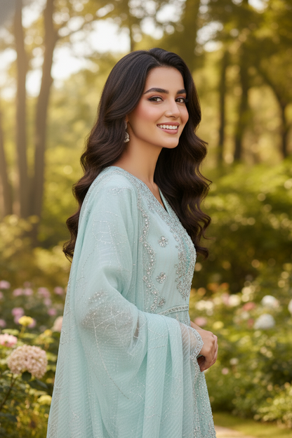 ZARIYA|KHADDI NET EMBROIDERED FROCK MMG-1076