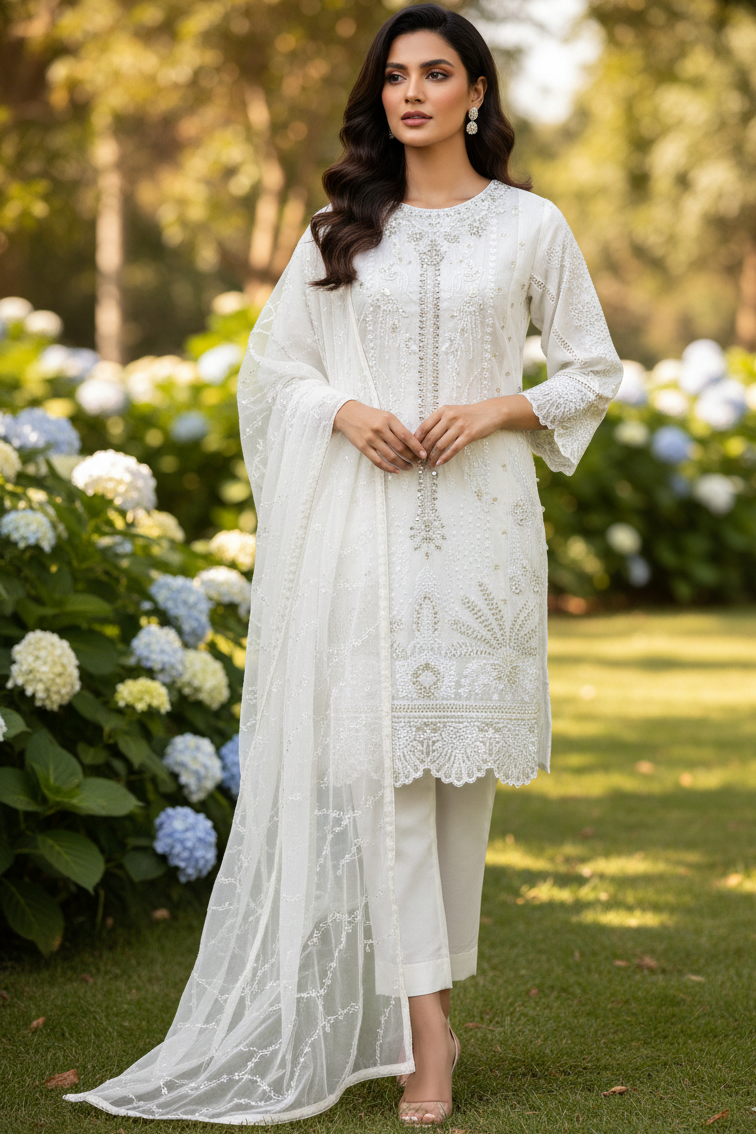 ZEENAT|3-PIECE ORGANZA NET EMBROIDERED KURTA SET MMG-1079
