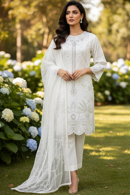 ZEENAT|3-PIECE ORGANZA NET EMBROIDERED KURTA SET MMG-1079