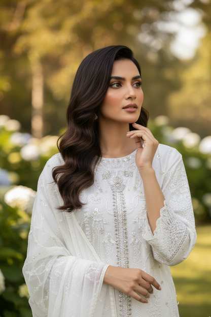 ZEENAT|3-PIECE ORGANZA NET EMBROIDERED KURTA SET MMG-1079