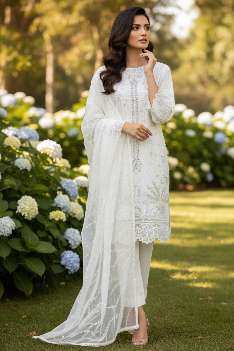 ZEENAT|3-PIECE ORGANZA NET EMBROIDERED KURTA SET MMG-1079