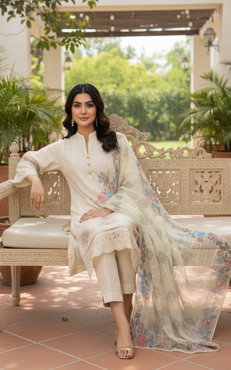 ANAYA|3-PIECE CHIKANKARI EMBROIDERED KURTA SET MMG-970