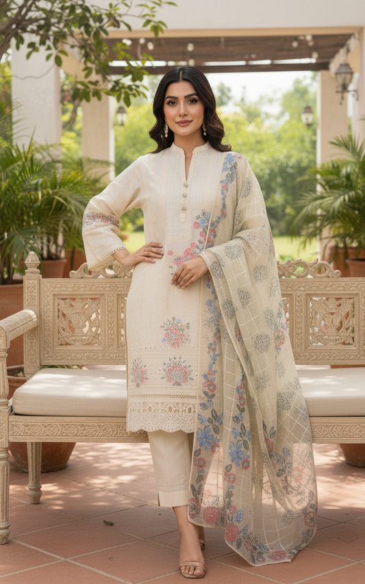 ANAYA|3-PIECE CHIKANKARI EMBROIDERED KURTA SET MMG-970