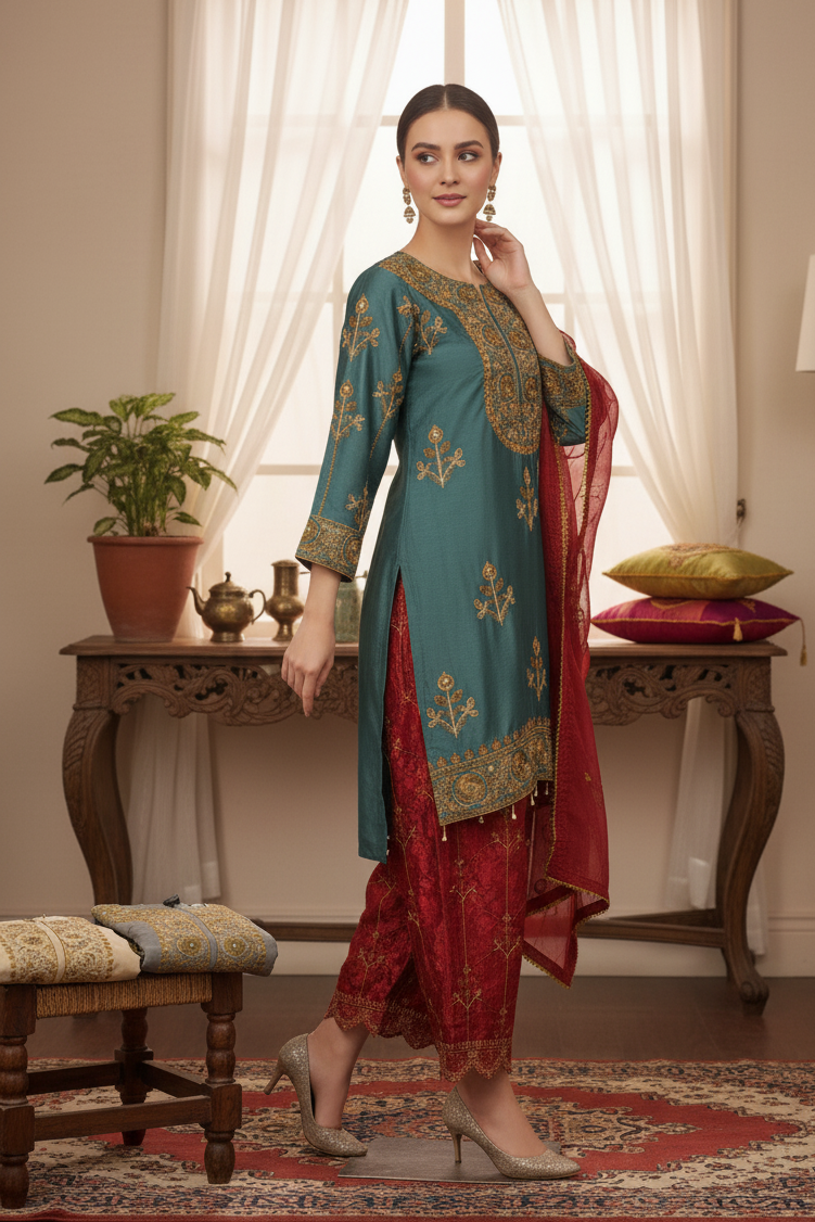 SPARKLE MASURI EDITION EMBROIDERED KURTA SET MMG-842