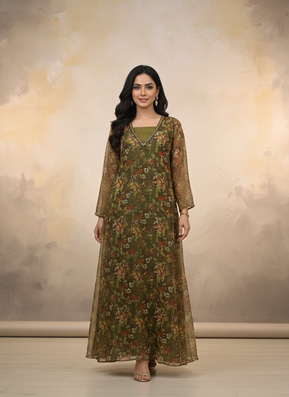 FAIRY|2-PIECE ELEGANT & CLASSICAL MAXI OLIVE GREEN MMG-89