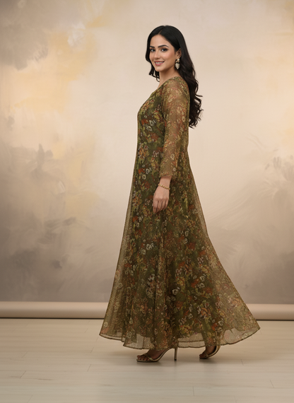 FAIRY|2-PIECE ELEGANT & CLASSICAL MAXI OLIVE GREEN MMG-89