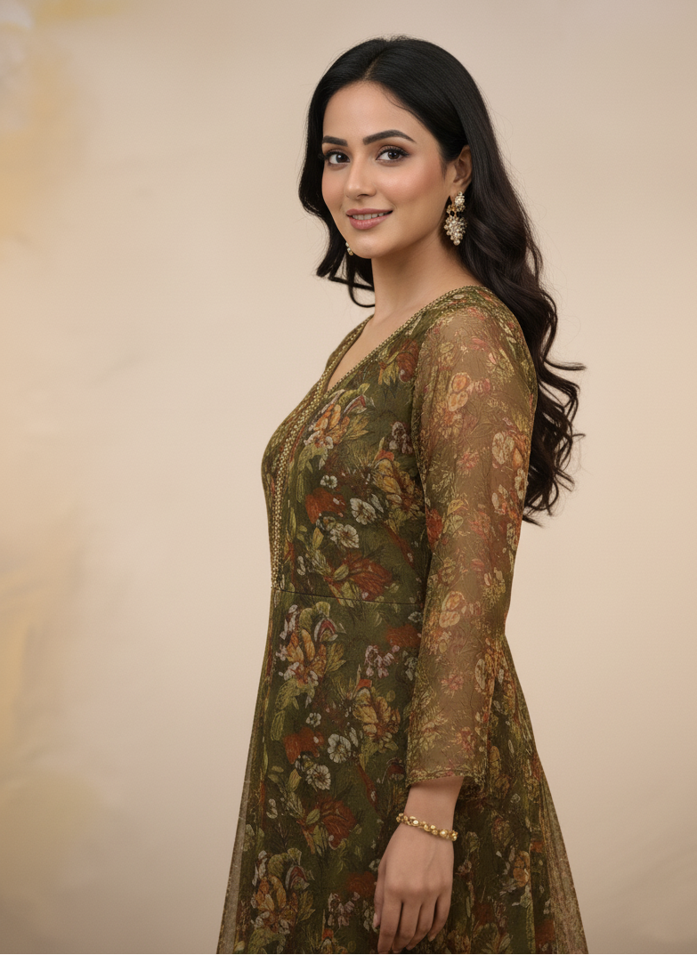 FAIRY|2-PIECE ELEGANT & CLASSICAL MAXI OLIVE GREEN MMG-89