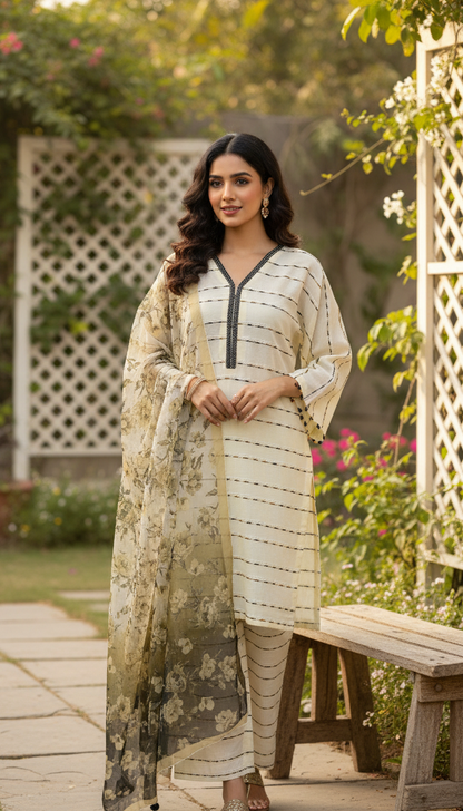 KHADDI COTTON KARANDI EAGLE PRINT KURTA SET