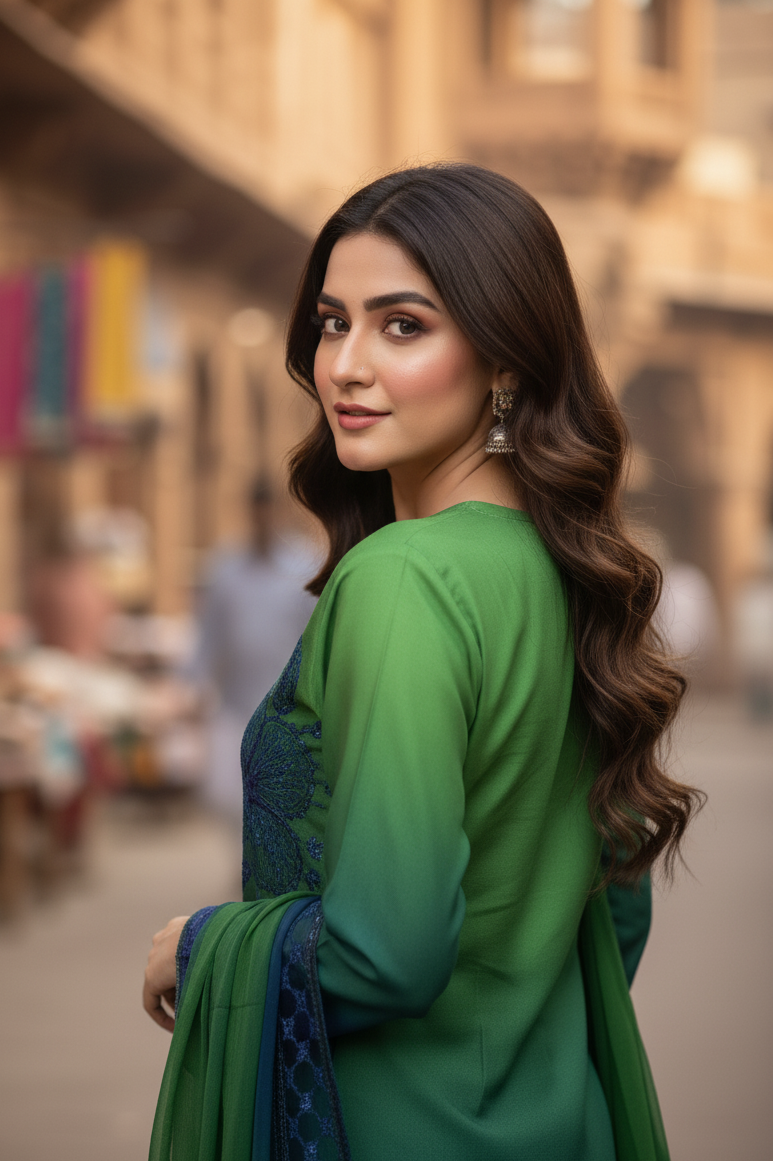 DOUBLE SHADED DIGITAL PRINTED EMBRODIERED KURTA SET MMG-1088