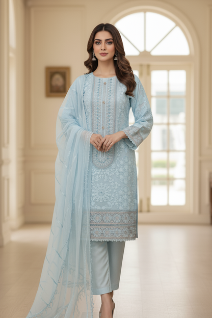 RUKHSAR|3-PIECE ORGANZA NET EMBROIDERED KURTA SET MMG-1074