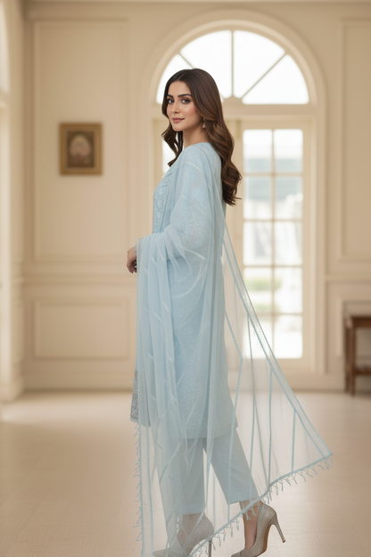 RUKHSAR|3-PIECE ORGANZA NET EMBROIDERED KURTA SET MMG-1074