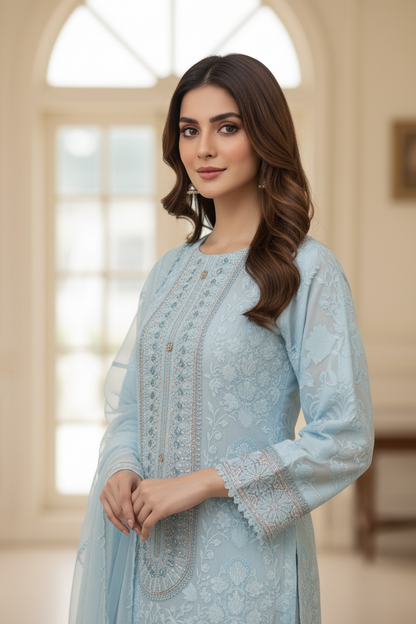 RUKHSAR|3-PIECE ORGANZA NET EMBROIDERED KURTA SET MMG-1074