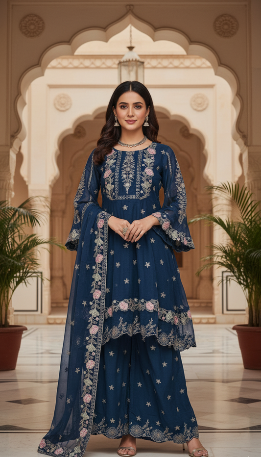 ZARRAH |3-PIECE CHIFFON EMBROIDERED FROCK MMG-917