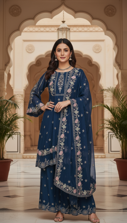 ZARRAH |3-PIECE CHIFFON EMBROIDERED FROCK MMG-917