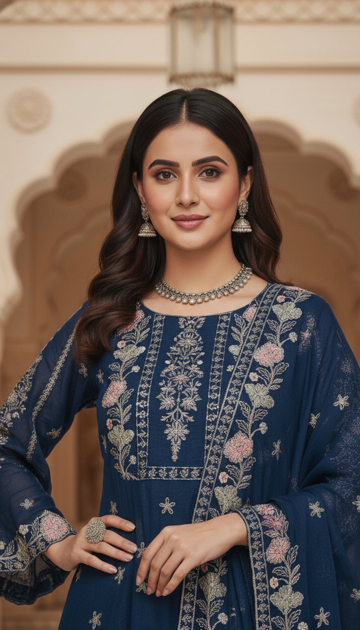 ZARRAH |3-PIECE CHIFFON EMBROIDERED FROCK MMG-917