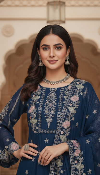 ZARRAH |3-PIECE CHIFFON EMBROIDERED FROCK MMG-917