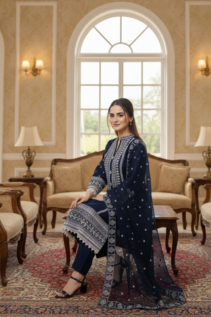 GUL E KHADDAR|3-PIECE EMBROIDERED KURTA SET MMG-787