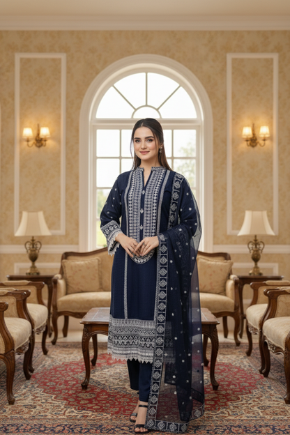 GUL E KHADDAR|3-PIECE EMBROIDERED KURTA SET MMG-787