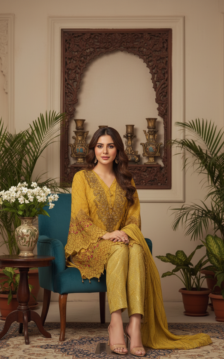 LAMISSA |3-PIECE CHIFFON EMBRODIERED FROCK MMG-770