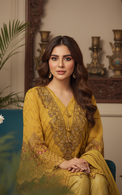 LAMISSA |3-PIECE CHIFFON EMBRODIERED FROCK MMG-770