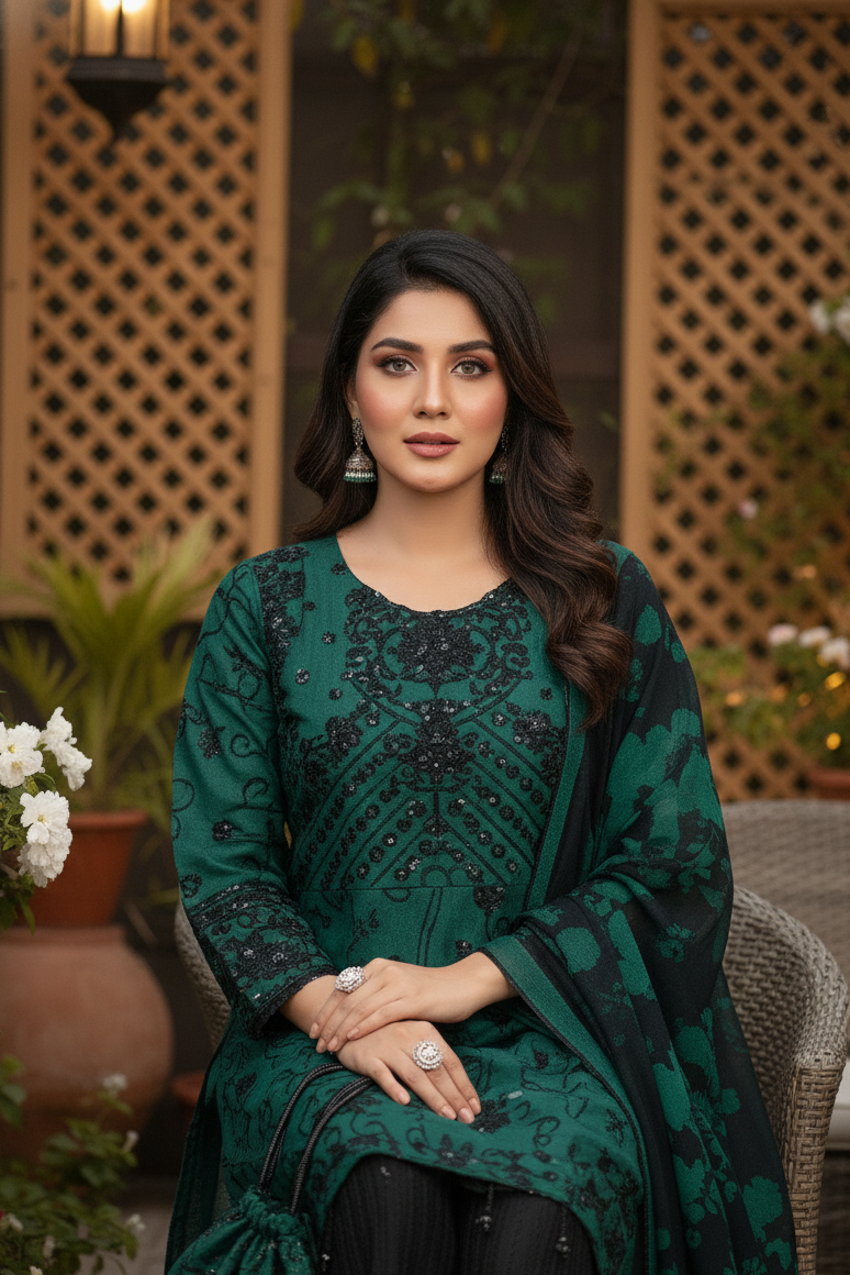 ZAREENAH|BLACK QUOTA ORGANZA EMB FROCK MMG-896