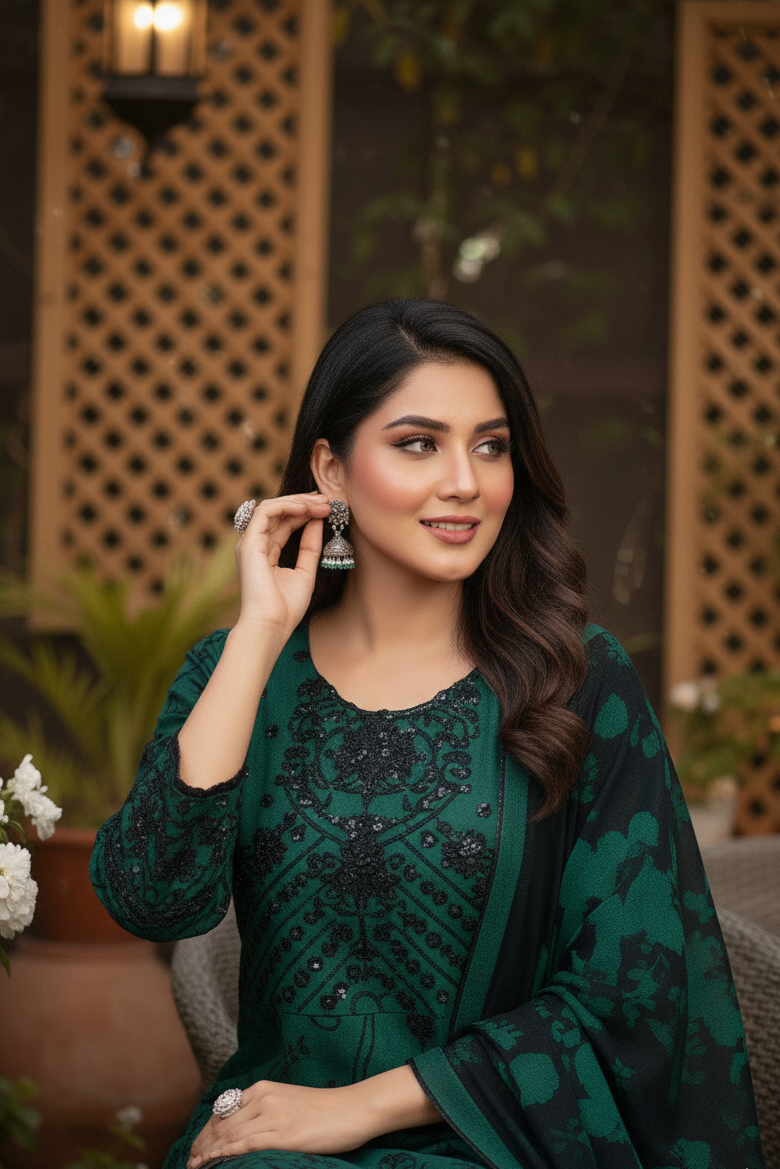 ZAREENAH|BLACK QUOTA ORGANZA EMB FROCK MMG-896