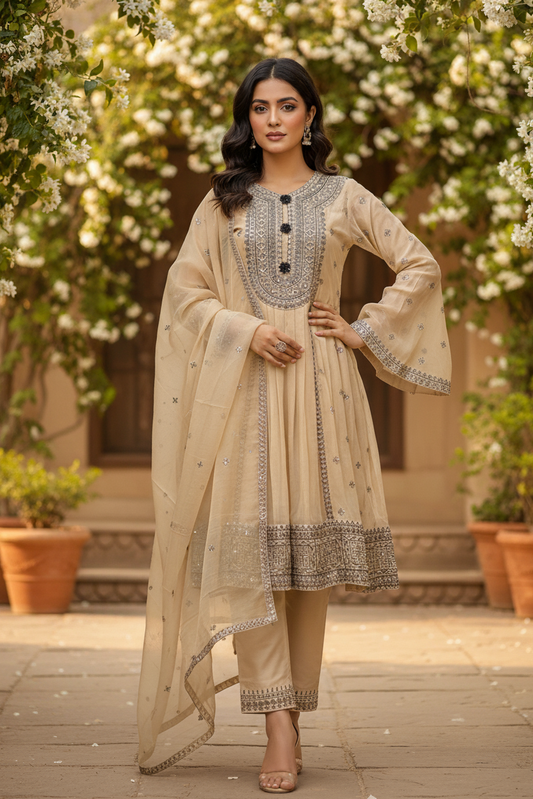 BALOCHI GRACE|CHIFFON EMBROIDERED PISHWAS MMG-