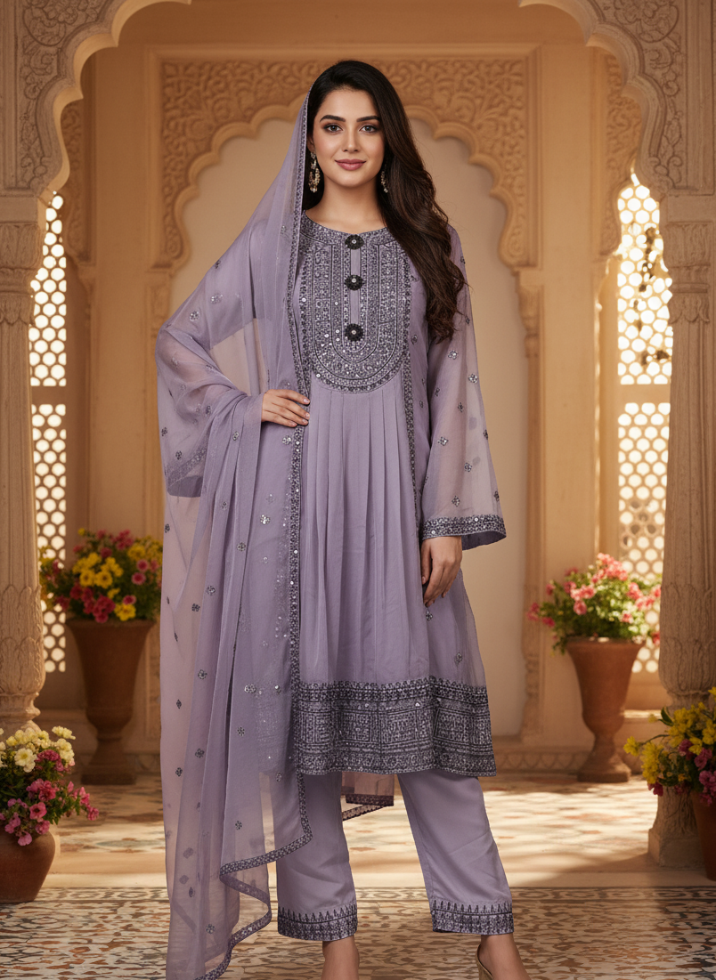 BALOCHI GRACE|CHIFFON EMBROIDERED PISHWAS MMG-