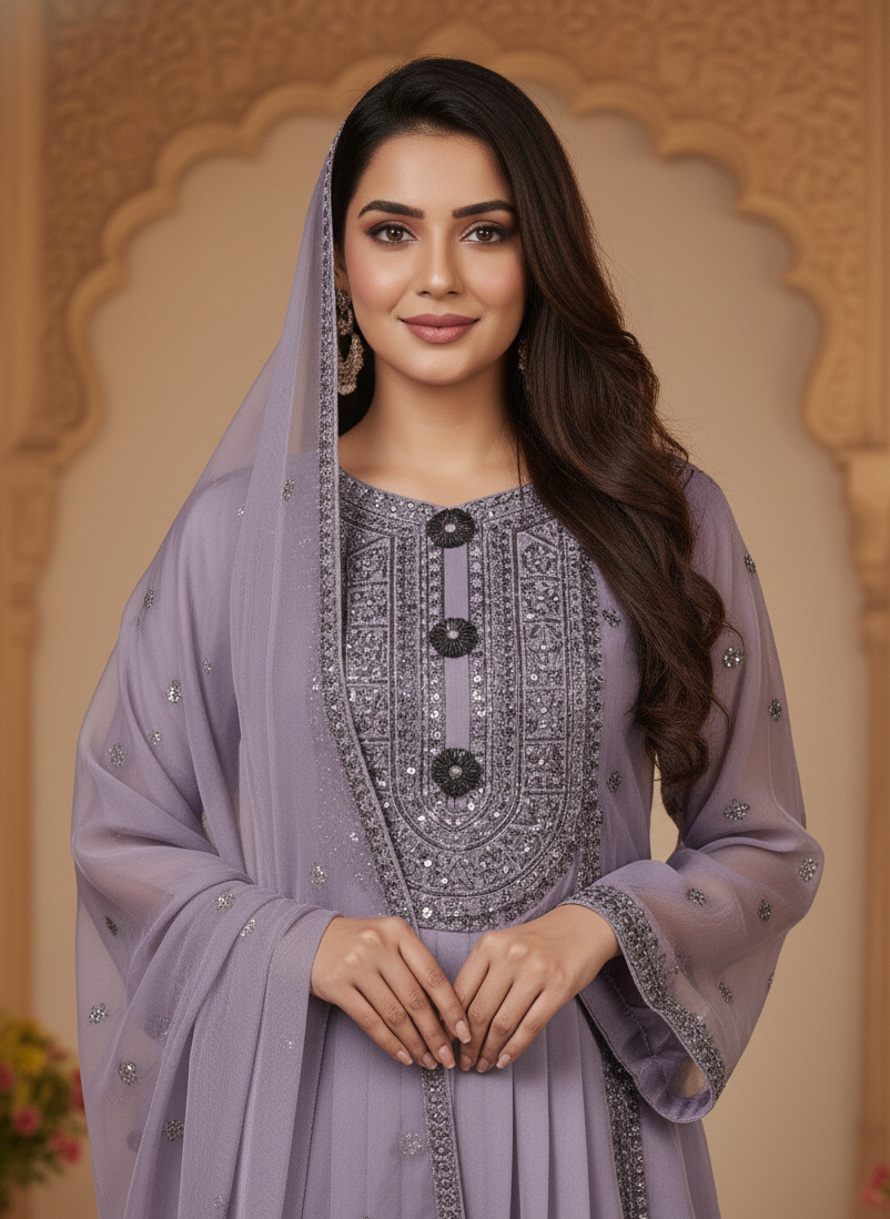 BALOCHI GRACE|CHIFFON EMBROIDERED PISHWAS MMG-