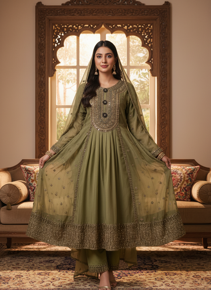 BALOCHI GRACE|CHIFFON EMBROIDERED PISHWAS MMG-