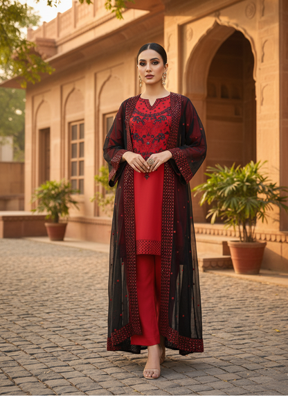 NAYELAH|4-PIECE EMBROIDERED KURTA SET WITH GOWN MMG-