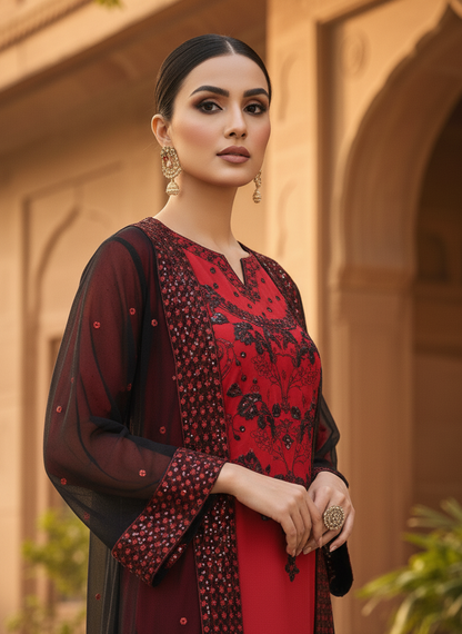 NAYELAH|4-PIECE EMBROIDERED KURTA SET WITH GOWN MMG-