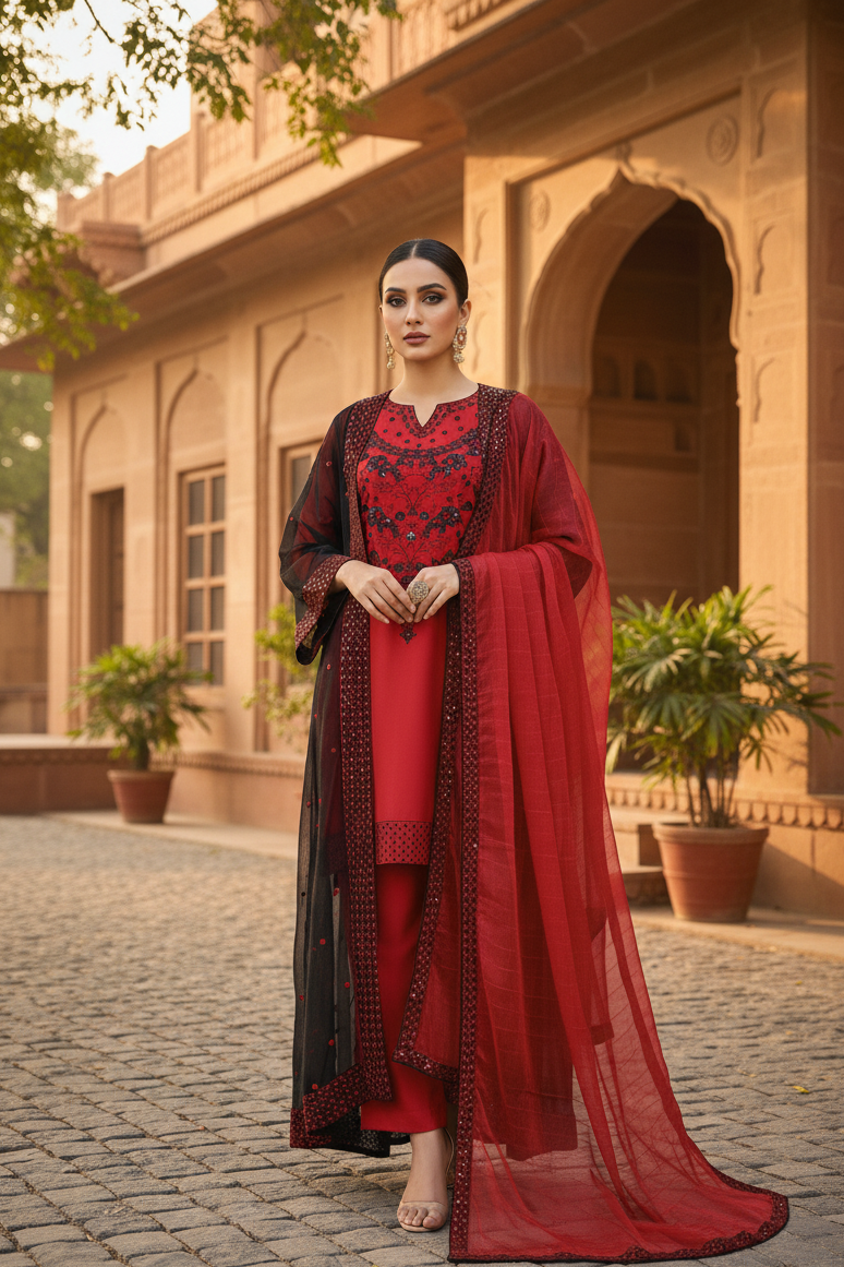 NAYELAH|4-PIECE EMBROIDERED KURTA SET WITH GOWN MMG-