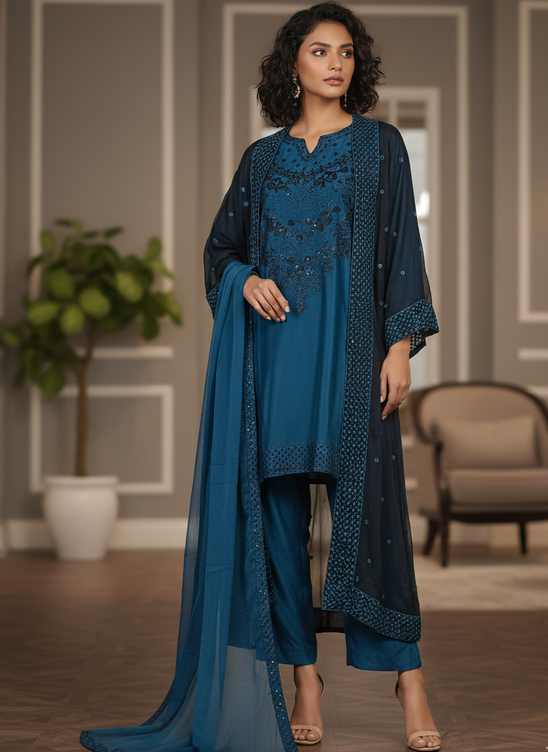 NAYELAH|4-PIECE EMBROIDERED KURTA SET WITH GOWN MMG-