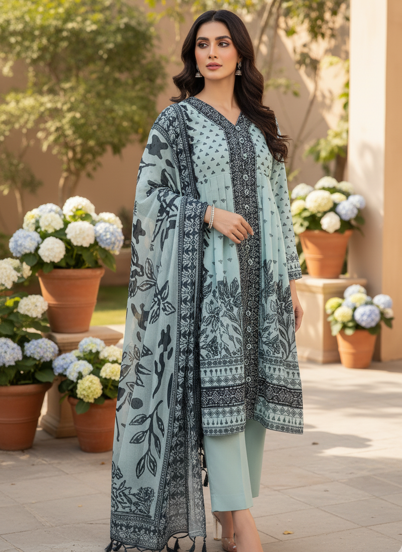 ETHEREAL BLOOM|HEAVY CHIFFON DIGITAL PRINTED EMBROIDERED LONG FROCK MMG-1091