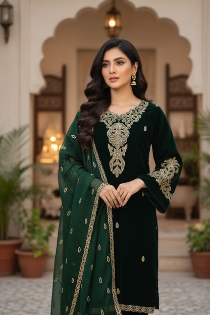 SHAHI ADAA|VELVET EMBROIDERED KURTA SET MMG-05