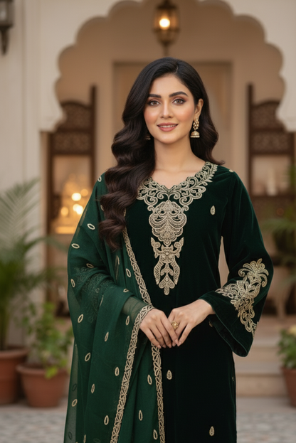 SHAHI ADAA|VELVET EMBROIDERED KURTA SET MMG-05