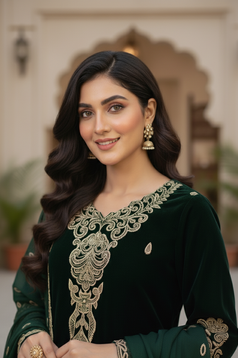 SHAHI ADAA|VELVET EMBROIDERED KURTA SET MMG-05