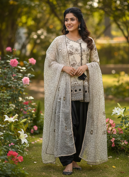 MEHRUNNISA|3-PIECE CHIFFON FROCK PURPLE MMG-1006