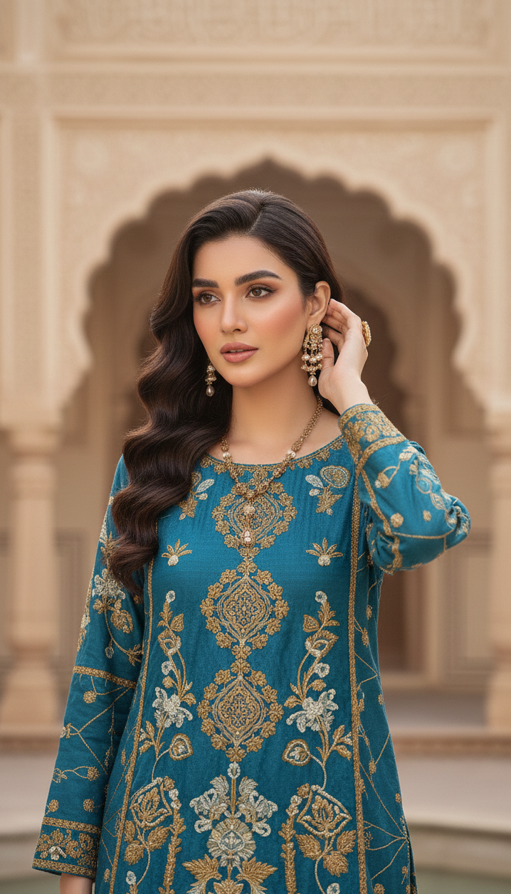 BLOSSOM CHIFFON EMBROIDERED BACKTAIL FROCK MMG-831