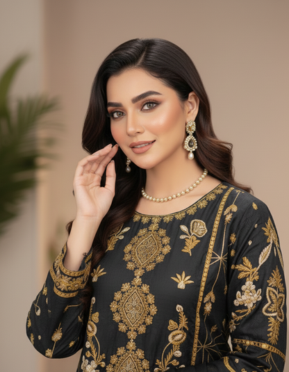 BLOSSOM CHIFFON EMBROIDERED BACKTAIL FROCK MMG-831