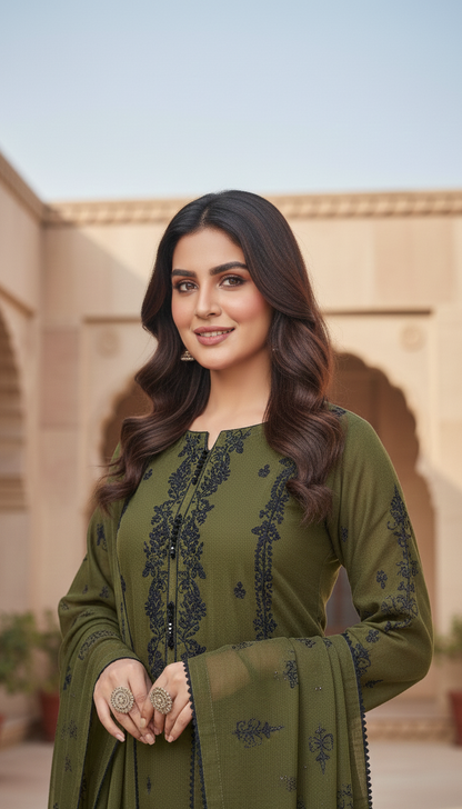 HALEEMA|CHIFFON EMB HANDWORK KURTA SET BLACK MMG-915