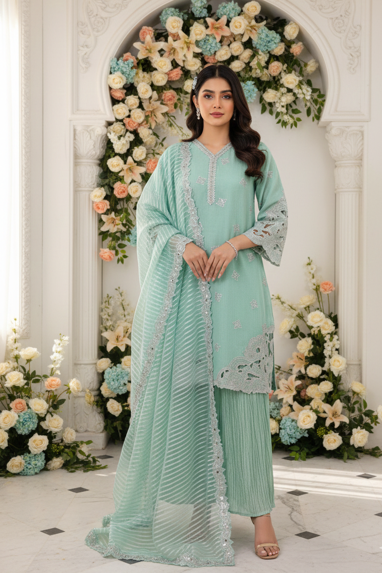 ZARI BLOSSOM ORGANZA EMB KURTA SET MMG-1016