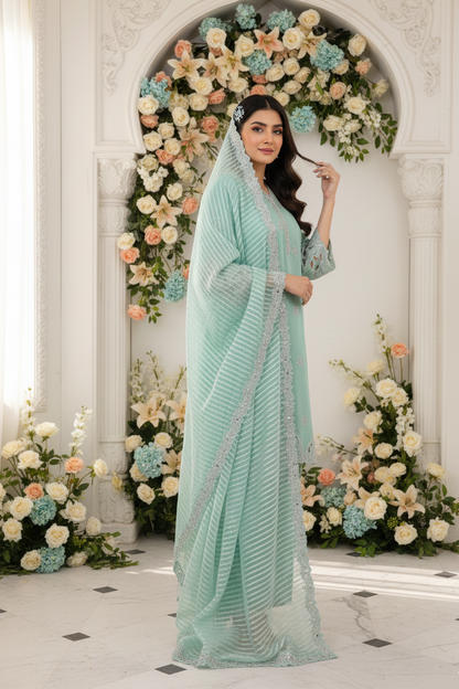 ZARI BLOSSOM ORGANZA EMB KURTA SET MMG-1016