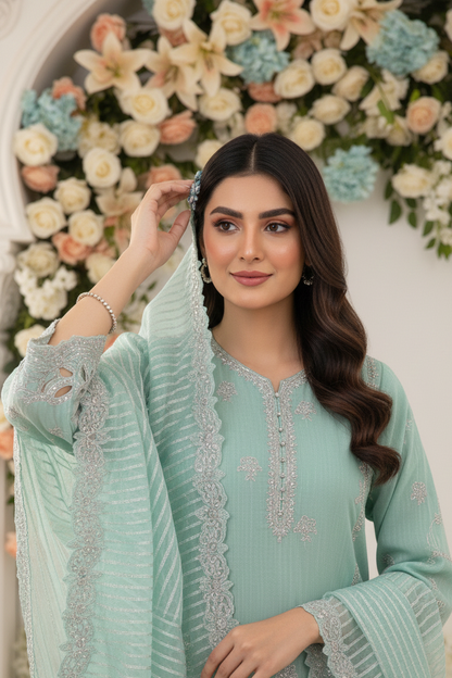 ZARI BLOSSOM ORGANZA EMB KURTA SET MMG-1016