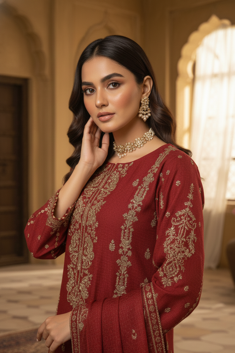 HALEEMA|CHIFFON EMB HANDWORK KURTA SET BLACK MMG-915