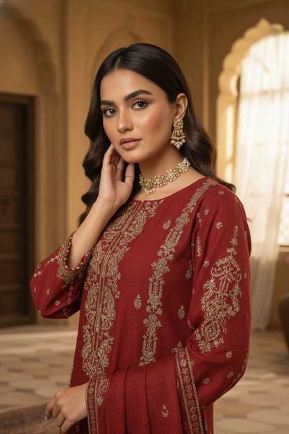 HALEEMA|CHIFFON EMB HANDWORK KURTA SET BLACK MMG-915