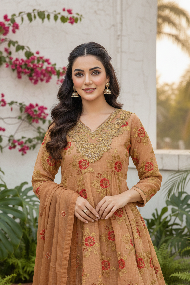 MEHNAZ 3-PIECE EMBROIDERED FROCK MMG-881