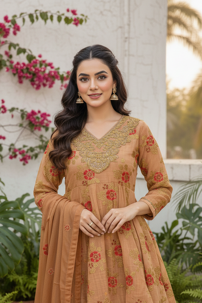 MEHNAZ 3-PIECE EMBROIDERED FROCK MMG-881